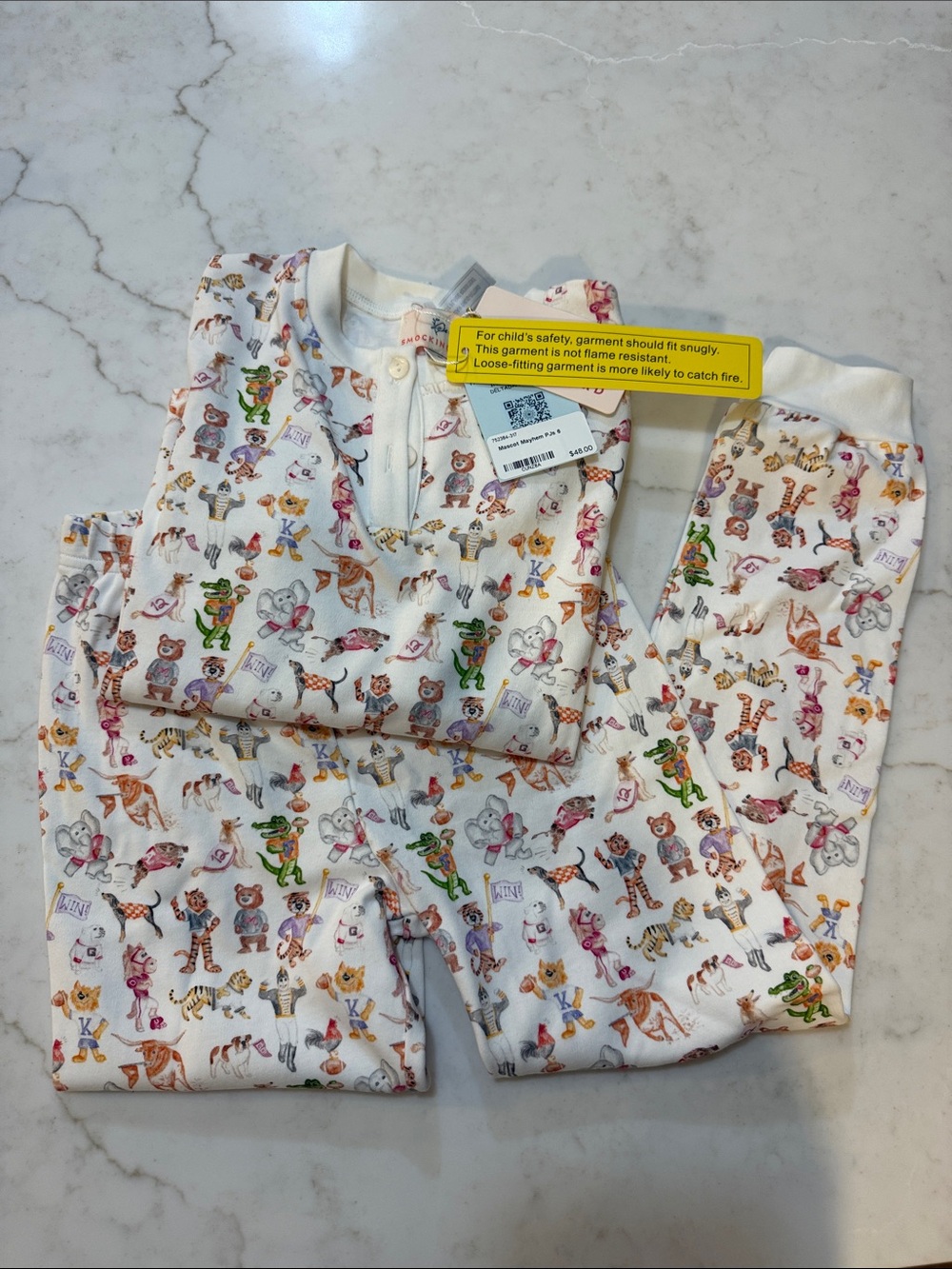 Smockingbird White Kids Mascot Maybem Pajama Set with Button Front